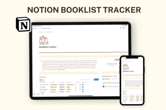 Notion Booklist Tracker, Notion Template