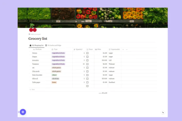 Grocery Shopping List Notion Template