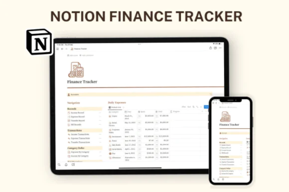 Notion Finance Template, Notion Planner