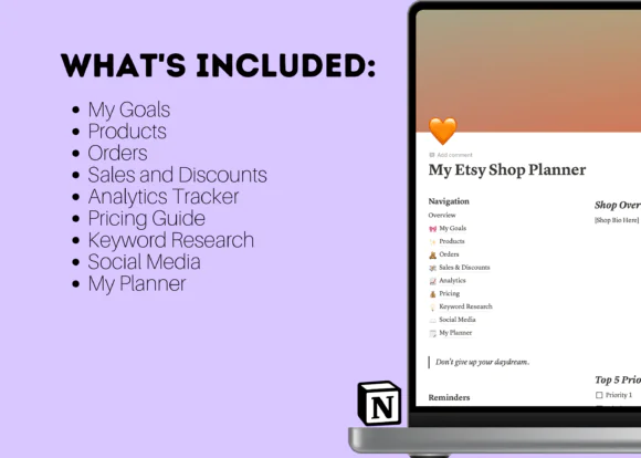 Notion Etsy Shop Dashboard Template