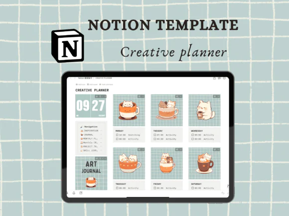 Notion Planner for Creatives, Cat Themed