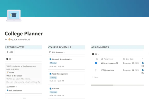 College Planner Notion Template