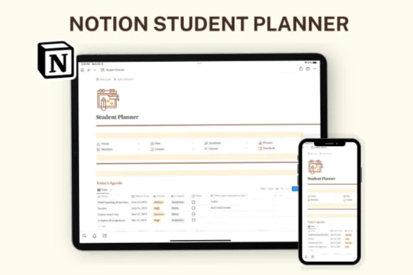 Notion Student Template, Student Planner